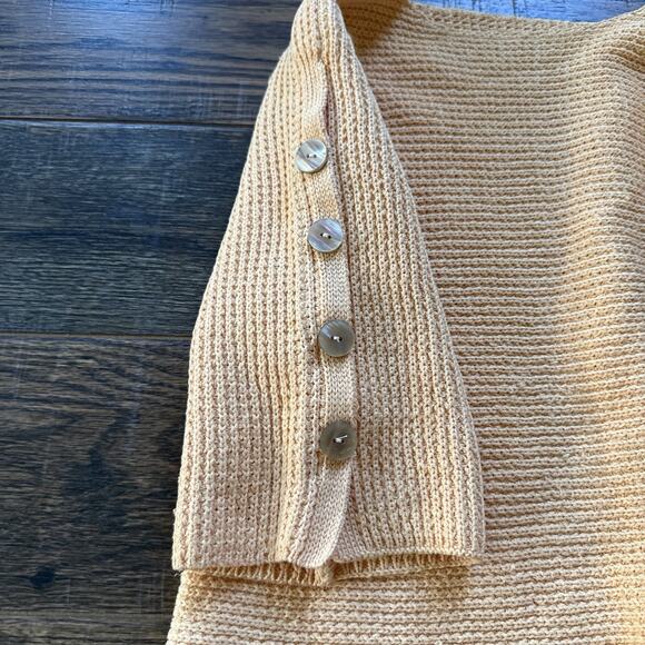 Peach Knit Button Shoulder Sweater Top Textured 3/4 Sleeve Cotton Blend Sz S - Picture 2 of 6